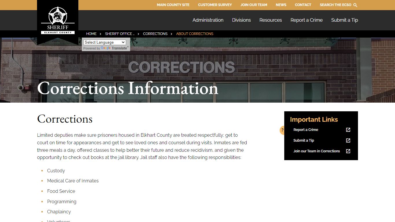About Corrections - Elkhart County Sheriff's Office